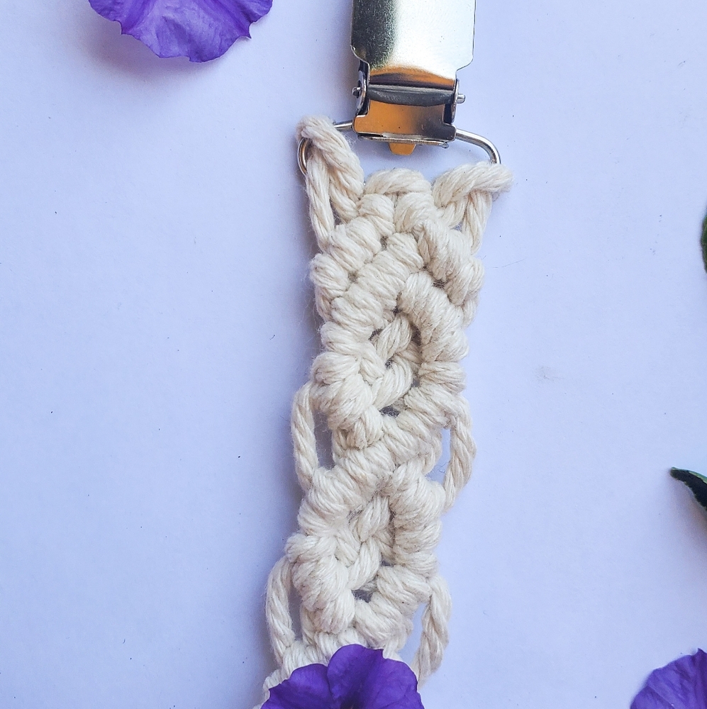 Boho Baby Accessory Handmade Macrame Pacifier Clip - Picture 3 of 4